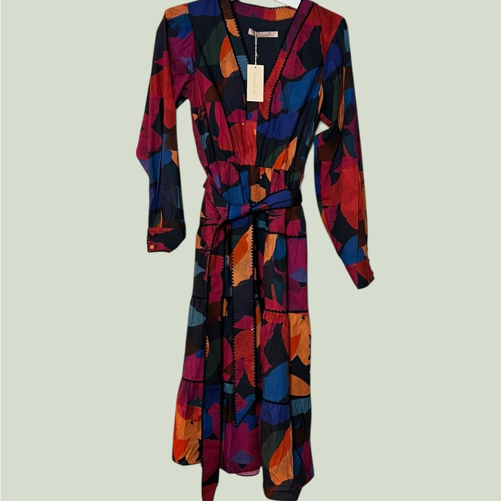 ✨ HUTCH Abstract Print Belted Midi Dress NWT • Approx S/M - Picture 2 of 6